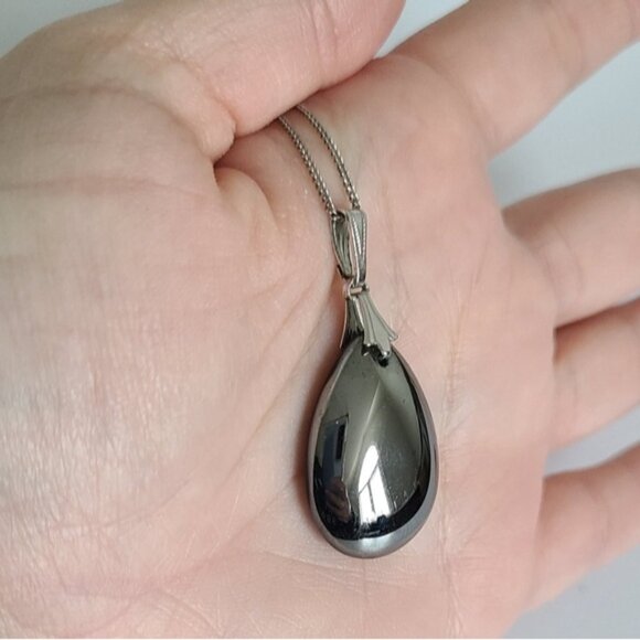 Sterling Silver Terahertz Wave Chunky Gemstone Tear Drop Pendant Chain Necklace - Picture 10 of 12
